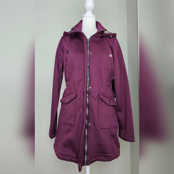 Big Chill Fig Leopard Sherpa-Lined Hood Fleece Anorak Womens SMALL BURGUNDY WINE - Picture 2 of 12